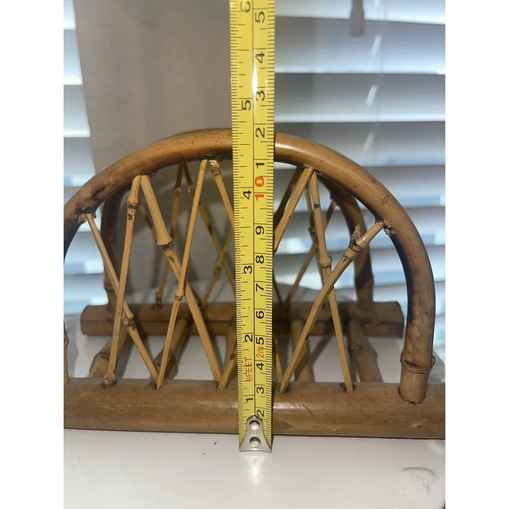Vintage MCM Bamboo Wicker Rattan Napkin Letter Holder 7